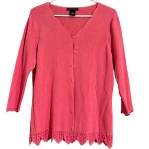 goodclothes Women’s Vibrant Pink Scalloped Hem Button Front Cardigan Jacket Sz-S